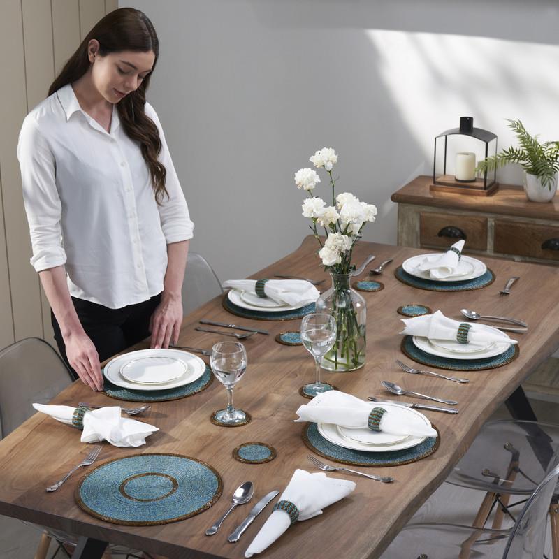 Tischsets, Untersetzer und Serviettenringe im Set – handgefertigte Glasperlen