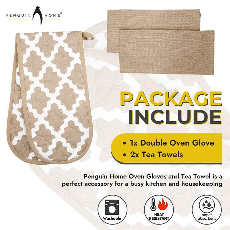 Oven Glove & Kitchen Tea Towels - Set of 3