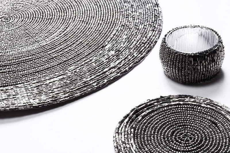 Placemats, Coasters & Napkin Rings Set - Handcrafted Glass Beaded