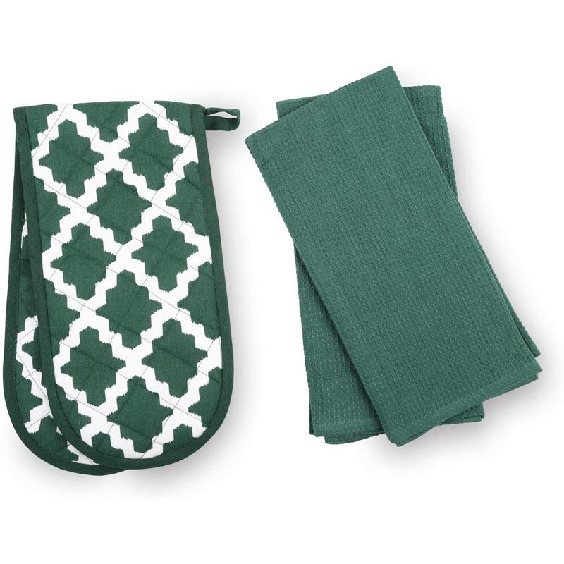 Oven Glove & Kitchen Tea Towels - Set of 3