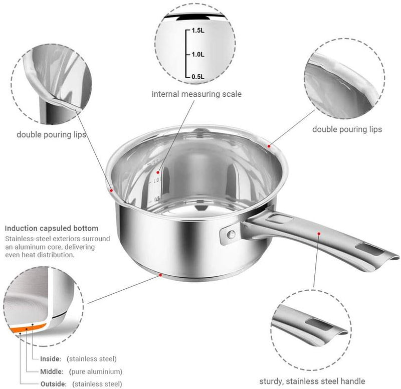 Stainless Steel Sauce Pan with Glass Lid