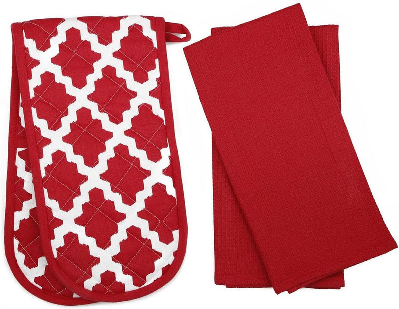 Oven Glove & Kitchen Tea Towels - Set of 3