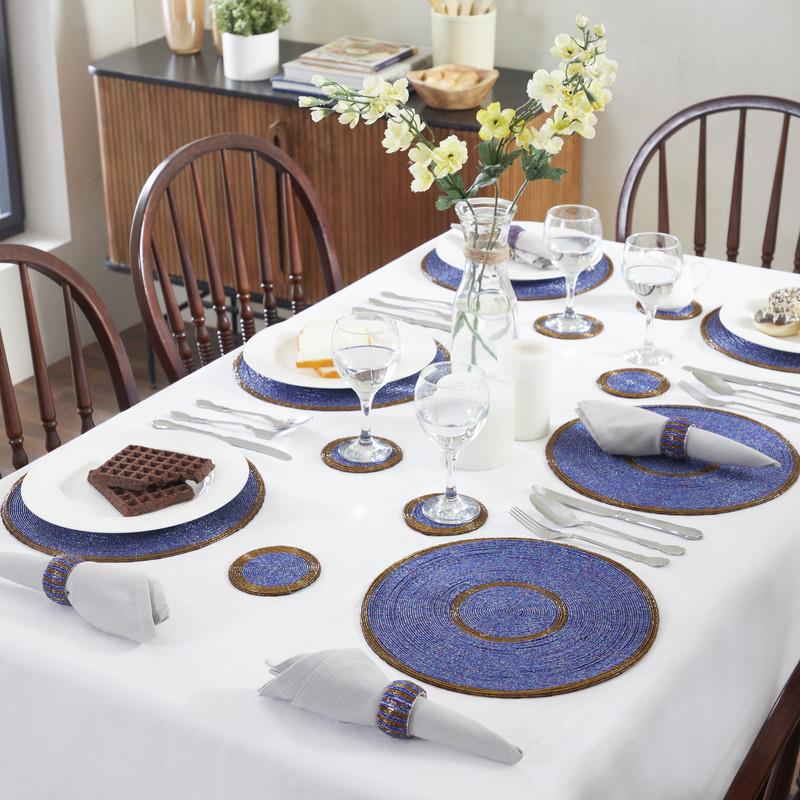 Tischsets, Untersetzer und Serviettenringe im Set – handgefertigte Glasperlen