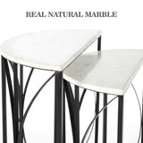 Set of 2 Half Circle Real Marble Side Tables