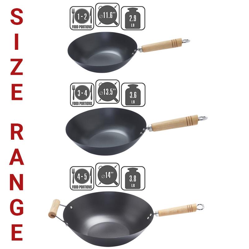 Carbon Steel Non Stick Wok with Sturdy Wooden Handle