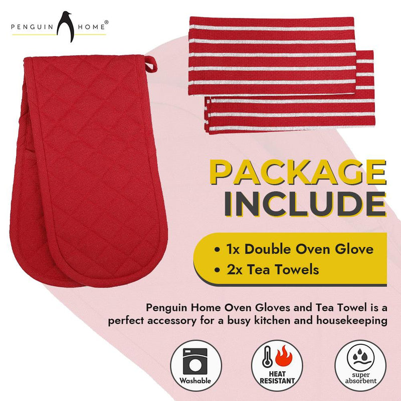 Oven Glove & Kitchen Tea Towels - Set of 3