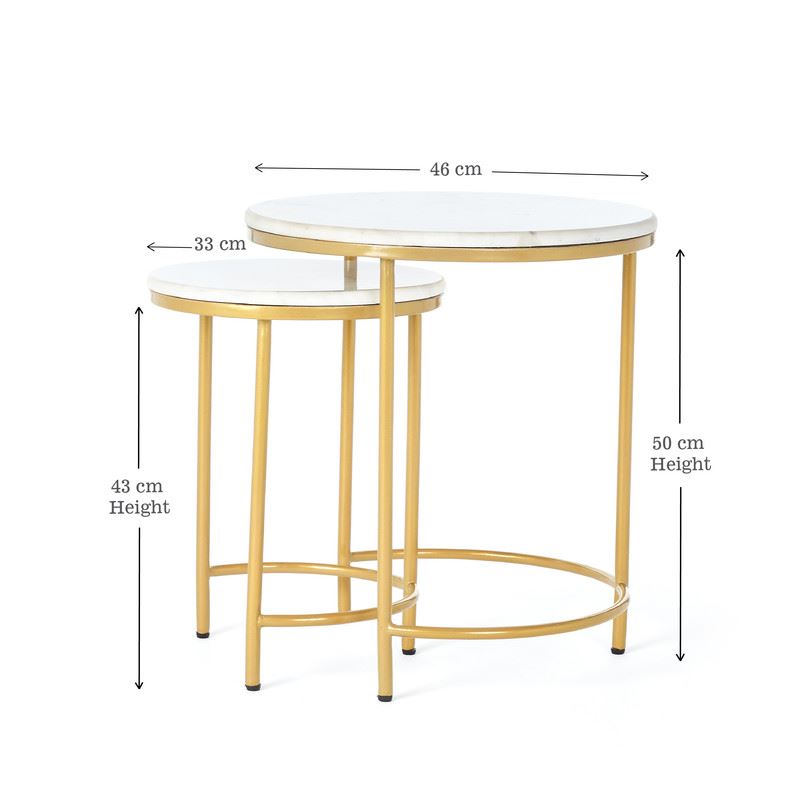 Nesting Coffee Side Tables - Round shaped Marble Top with Steel Frame