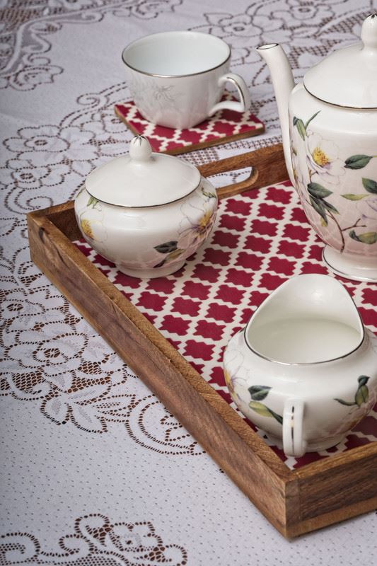 Serving Tray with Coasters Set - Checked Design