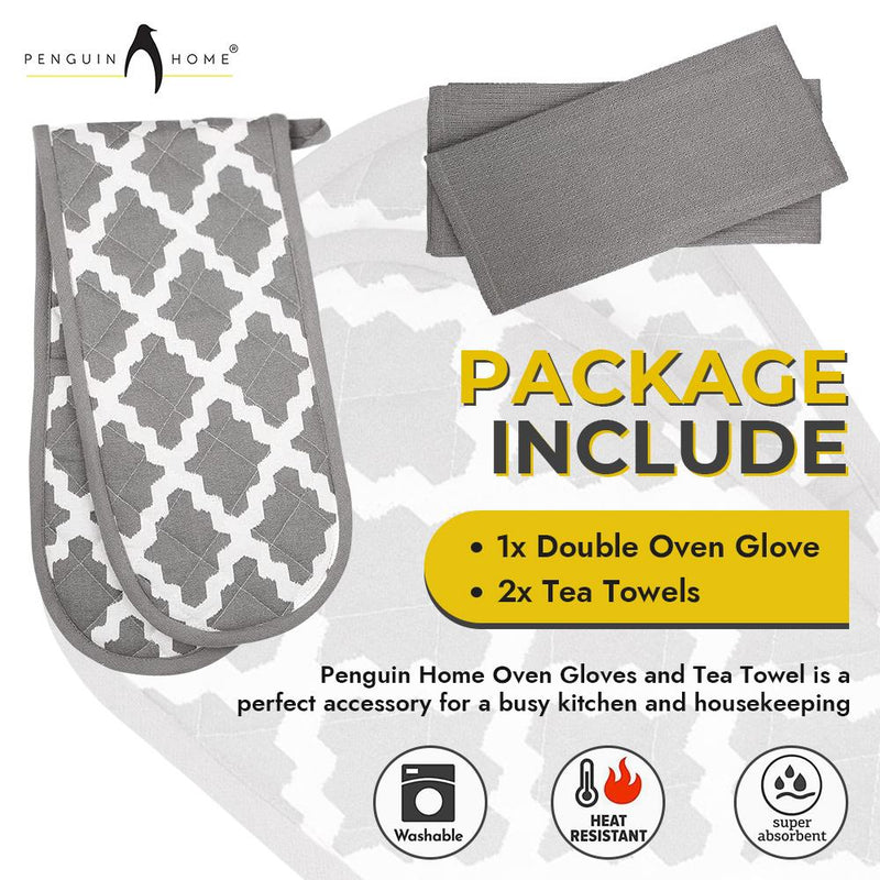 Oven Glove & Kitchen Tea Towels - Set of 3