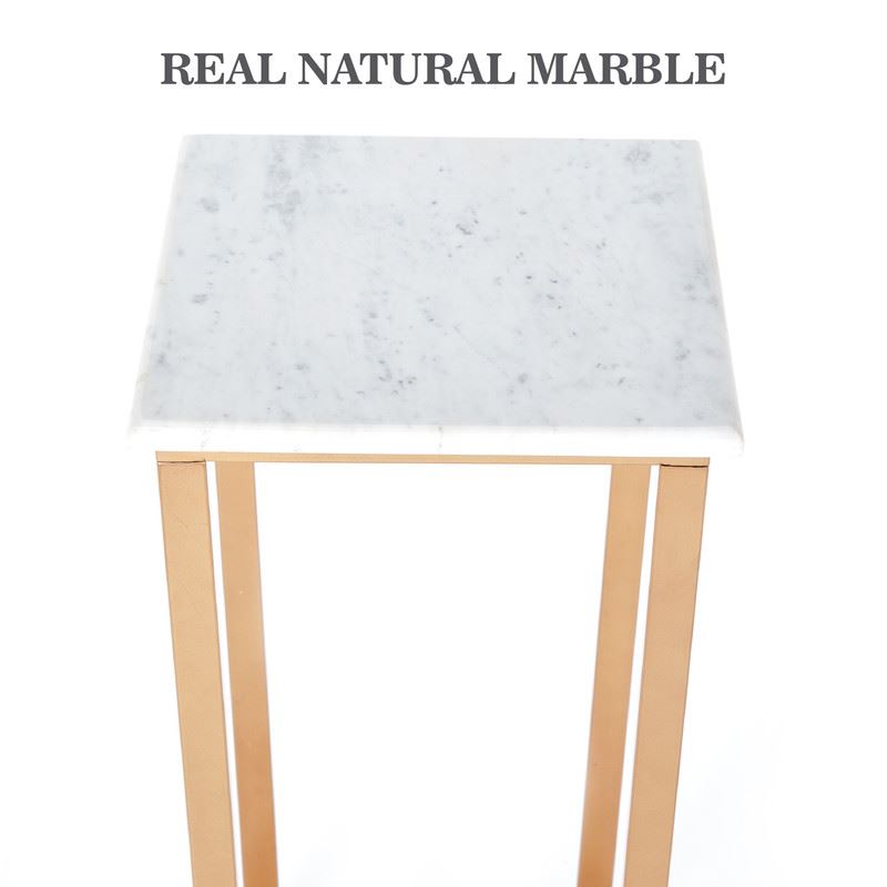 Side Table with Real Marble Top & Sturdy Rectangular Legs