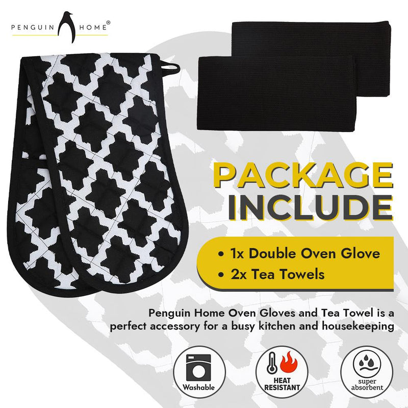 Oven Glove & Kitchen Tea Towels - Set of 3