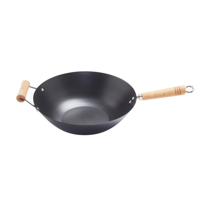 Carbon Steel Non Stick Wok with Sturdy Wooden Handle