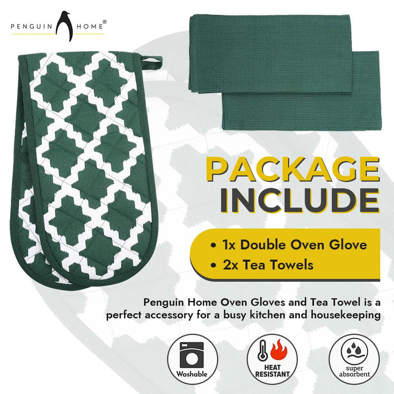 Oven Glove & Kitchen Tea Towels - Set of 3