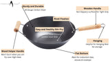 Carbon Steel Non Stick Wok with Sturdy Wooden Handle