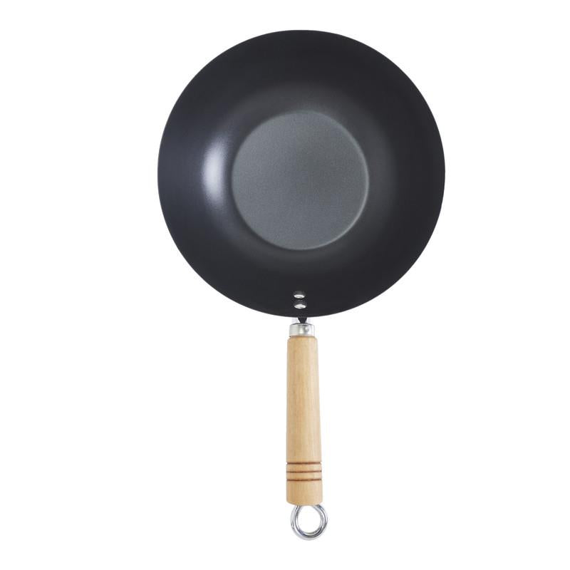 Carbon Steel Non Stick Wok with Sturdy Wooden Handle