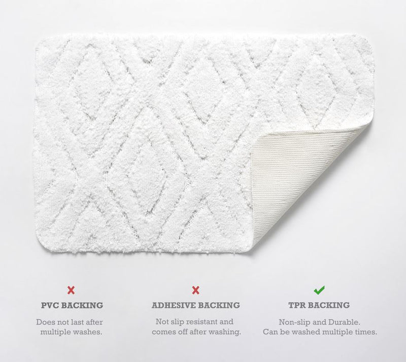 Bath Mats - Set of 2 - Diamond Design - Non Slip Microfibre Plush Soft