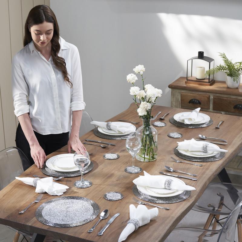 Tischsets, Untersetzer und Serviettenringe im Set – handgefertigte Glasperlen