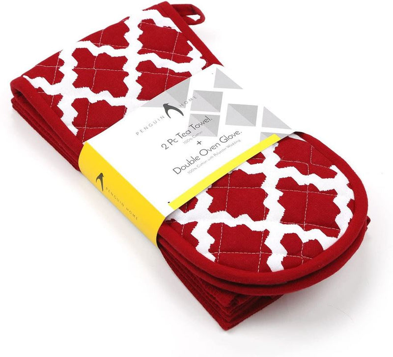 Oven Glove & Kitchen Tea Towels - Set of 3