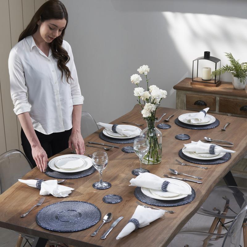 Tischsets, Untersetzer und Serviettenringe im Set – handgefertigte Glasperlen