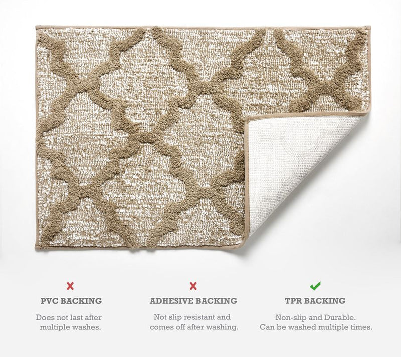 Bath Mats - Set of 2 - Quatrefoil Design - Non Slip Microfibre Plush Soft