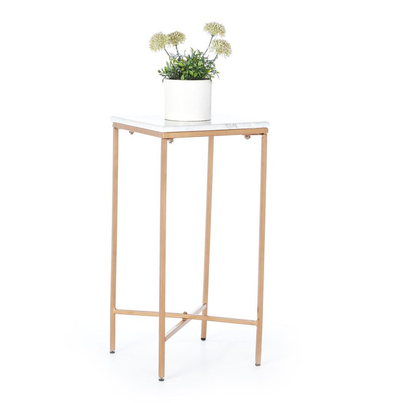 Side Table with Real Marble Top & Sturdy Rectangular Legs