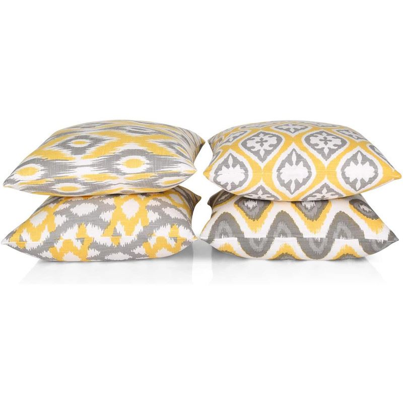 Pack of 4 Ikat Printed Double Sided Cushion Covers