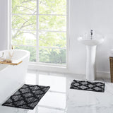 Bath Mats - Set of 2 - Quatrefoil Design - Non Slip Microfibre Plush Soft
