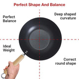 Carbon Steel Non Stick Wok with Sturdy Wooden Handle