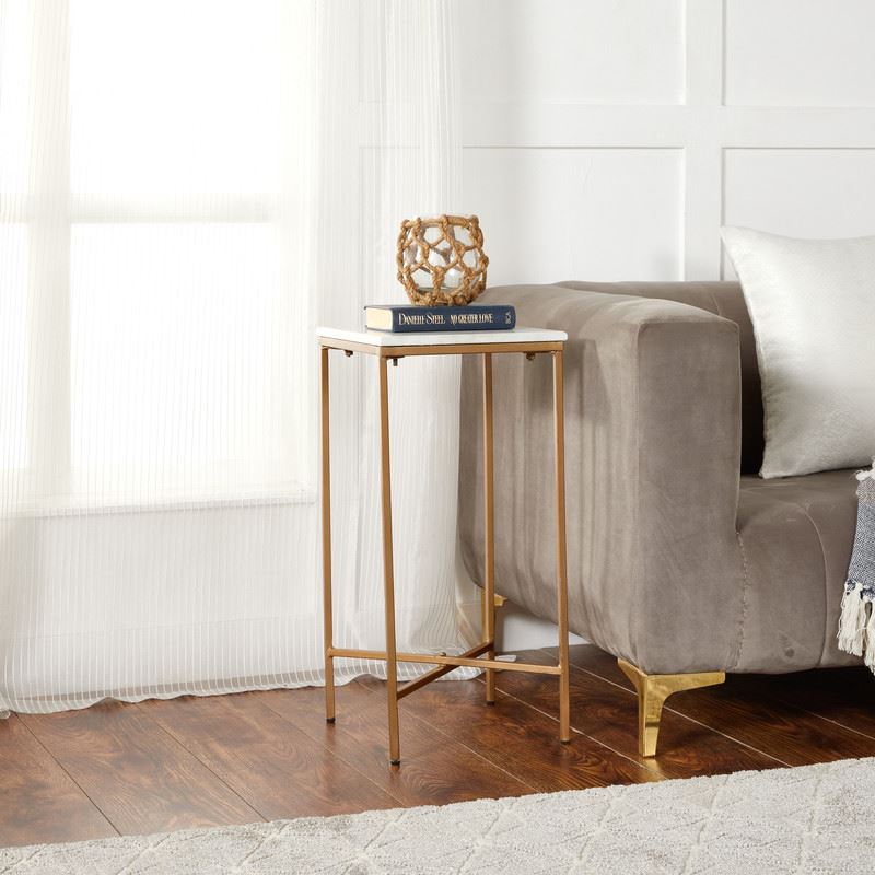 Marble Side Table - White & Light Gold