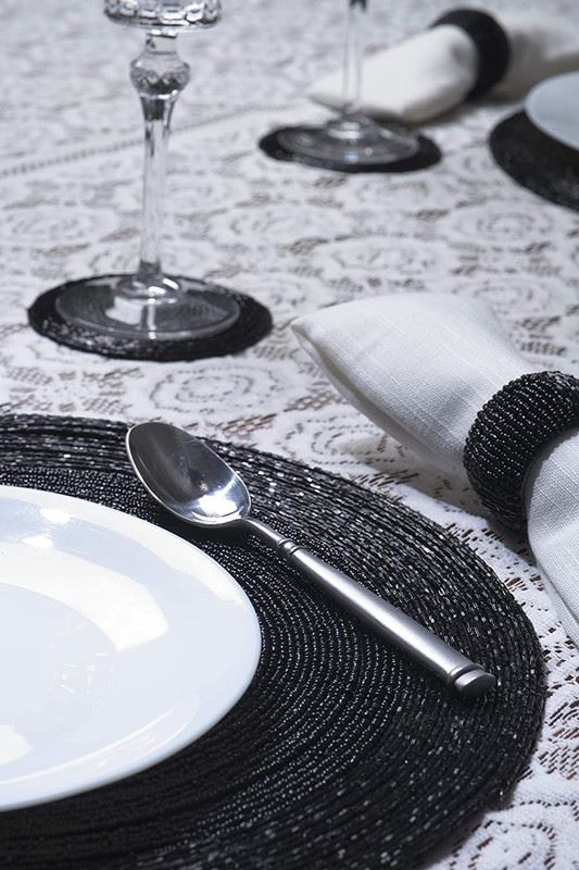 Placemats, Coasters & Napkin Rings Set - Handcrafted Glass Beaded