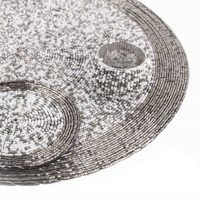 Tischsets, Untersetzer und Serviettenringe im Set – handgefertigte Glasperlen