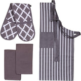 Apron, Oven Mitt & Kitchen Tea Towels Set - Pack of 4