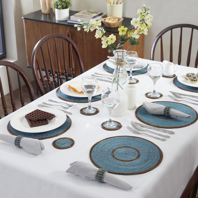 Tischsets, Untersetzer und Serviettenringe im Set – handgefertigte Glasperlen