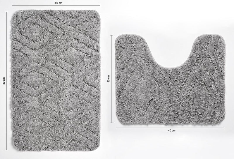 Bath Mats - Set of 2 - Diamond Design - Non Slip Microfibre Plush Soft