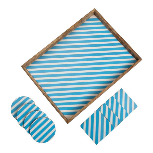 Serving Tray with Coasters Set - Diagonal Lines