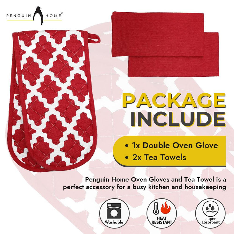 Oven Glove & Kitchen Tea Towels - Set of 3