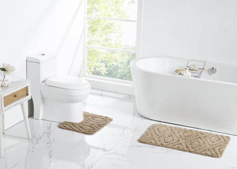 Badematten – 2er-Set – Diamant-Design – rutschfester Mikrofaser-Plüsch, weich